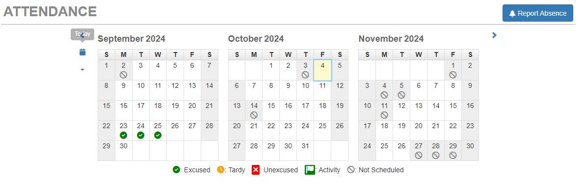 attendance calendar parentvue